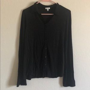 Black Long Sleeved Collared Button-Up